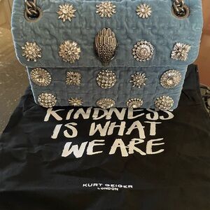 Kurt Geiger Quilted Velvet/Suede Shoulder/Crossbody with Crystals Embellishments